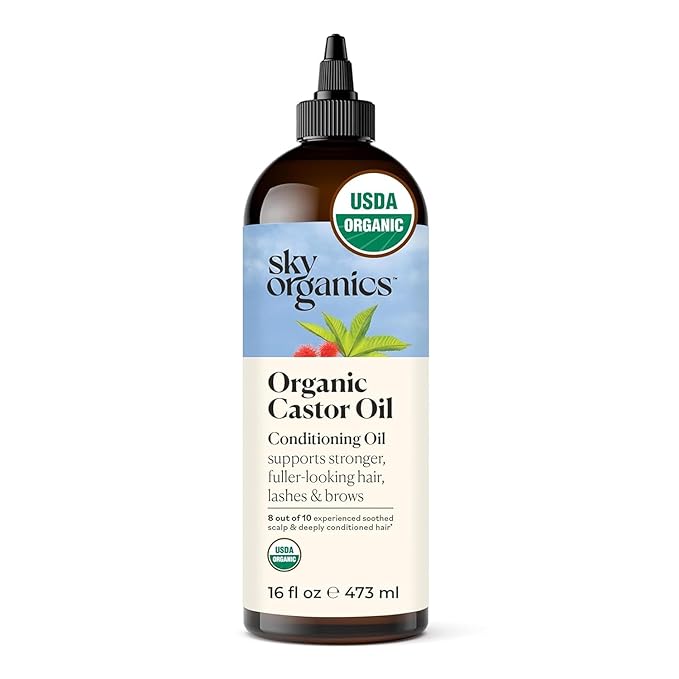 Sky Organics Sky Organics Castor Oil - USDA Certified Organic Hair Oil for Hair Growth, Skin, Face, Eyelashes - Cold Pressed & Hexane Free - Pure Organic Castor Oil Pack Wrap - Carrier & Hair Treatment Oil -16oz skincare