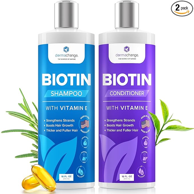 DermaChange Biotin Shampoo and Conditioner Set - Hair Growth Shampoo and Conditioner for Men & Women - Shampoo Conditioner for Dry, Damage & thinning hair with Tea Tree, Manuka Honey & Rosemary 16oz skincare