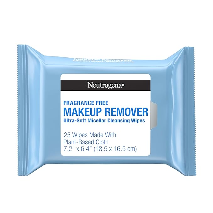 Neutrogena Neutrogena Fragrance-Free Makeup Remover Wipes, Daily Ultra-Soft Micellar Cleansing Wipes Gently Remove Oil & Waterproof Makeup, Hypoallergenic, Made with Plant-Based Cloth, 25 ct skincare