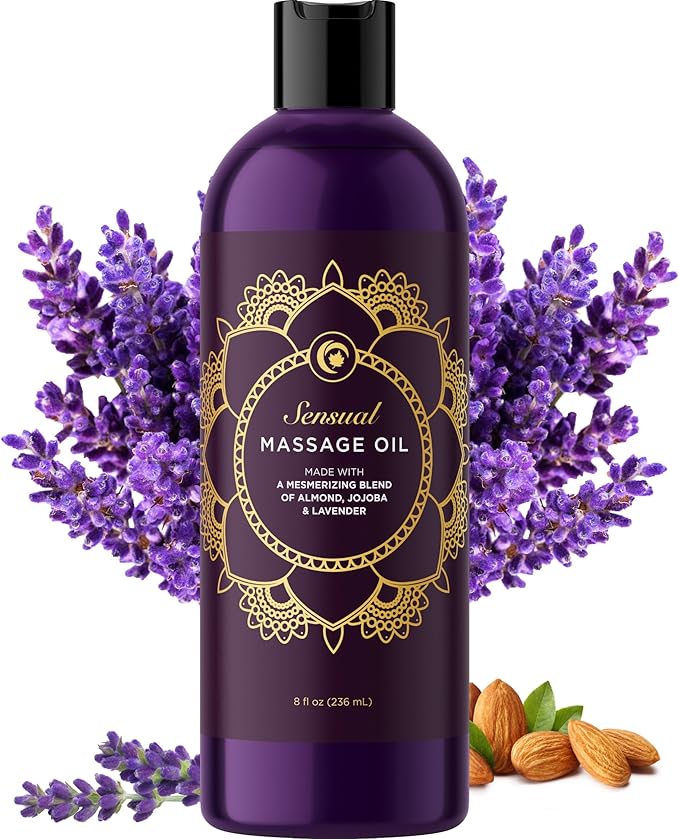 Maple Holistics Aromatherapy Sensual Massage Oil for Couples - Relaxing Lavender Massaging Oil for Massage Therapy with Vitamin E Jojoba & Sweet Almond - Naturally Scented Vegan Non GMO & Gluten Free (8 Fl Oz) skincare