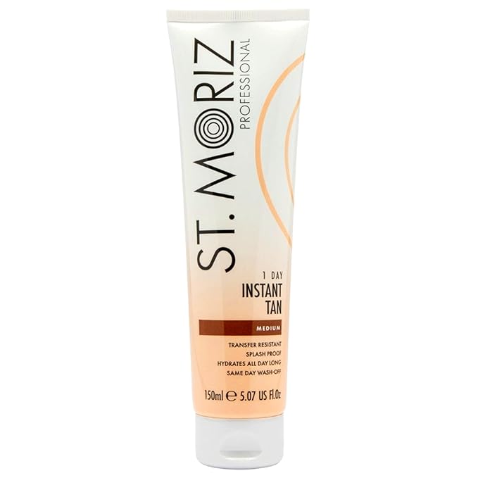 ST. MORIZ St. Moriz Professional Medium Instant Tan – 1 Day Wash-Off Fake Tan Lotion with Aloe Vera & Vitamin E – Fast-Drying, Transfer-Resistant, Vegan, 150ml Exfoliator