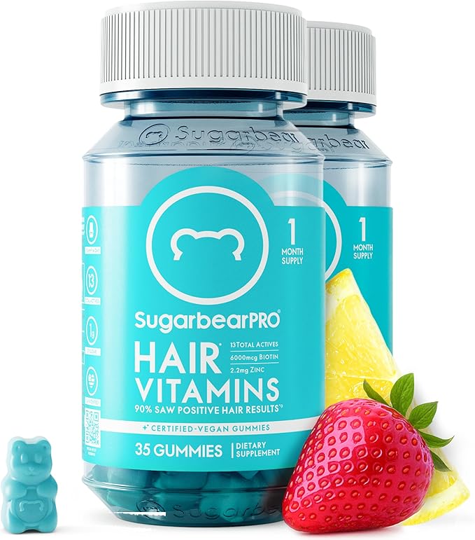 SugarBearHair Sugarbear Hair Vitamin Gummy 2 Month Supply Extra Strength Biotin 6000mcg, Growth for Men & Women, Vegan Vitamin B12, MSM, Inositol, Omega 3, Elderberry, Certified Kosher, Halal, Cruelty-Free skincare