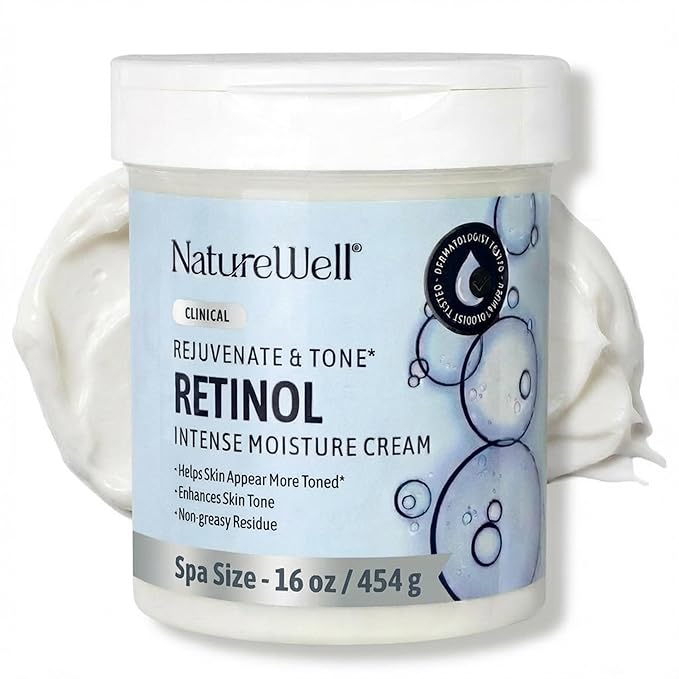NATURE WELL NATURE WELL Clinical Retinol Intense Moisture Cream for Face & Body - Anti-Aging Firming Cream for Wrinkles, Fine Lines & Crepey Skin – Hydrating & Nourishing Body Lotion & Facial Moisturizer - 16 Oz Moisturiser