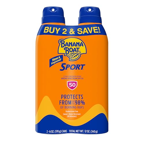 Banana Boat Banana Boat Sport Ultra SPF 50 Sunscreen Spray | Banana Boat Sunscreen Spray SPF 50, Water Resistant, Oxybenzone Free, Sunblock, 6oz each Twin Pack Sunscreen