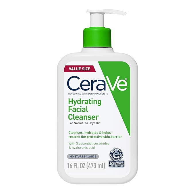 CeraVe CeraVe Hydrating Facial Cleanser, Moisturizing Face Wash For Dry Skin, Hyaluronic Acid + Ceramides + Glycerin, Hydrating Cleanser For Normal To Dry Skin, National Eczema Association Certified Water Cleanser