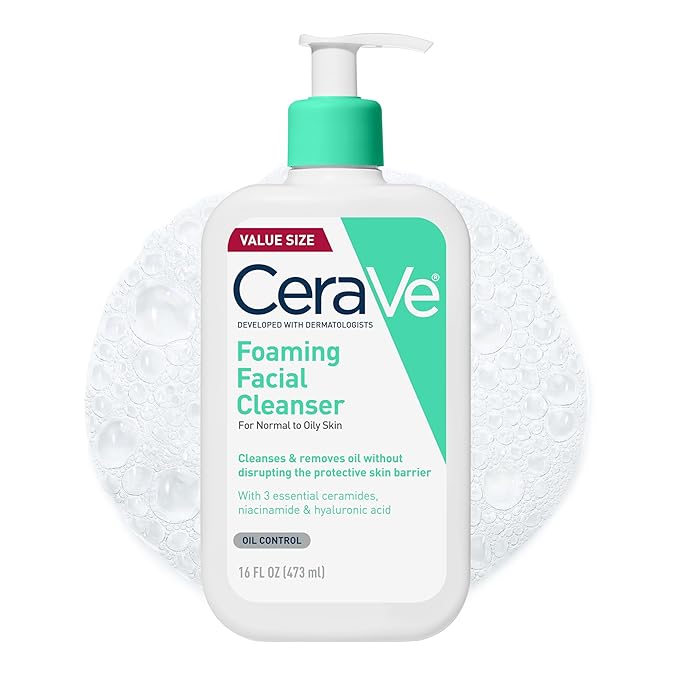 CeraVe CeraVe Foaming Facial Cleanser, Daily Face Wash for Oily Skin, Hyaluronic Acid + Ceramides + Niacinamide, Fragrance Free & Paraben Free, Non-Drying Oil Control Face Wash, 16 Fluid Ounces Korean face wash