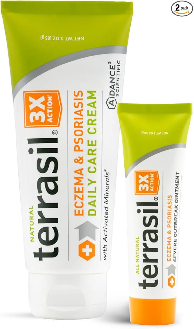 terrasil terrasil Eczema & Psoriasis 2-Product Care Kit: Daily Eczema Cream + Severe Outbreak Ointment. Soothing Treatment & Relief of Itchy Skin. for Adults & Kids. All-Natural for Sensitive Skin (85g & 28g) Moisturiser