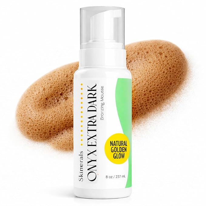 Skinerals Skinerals Extra Dark Self Tanner Mousse, Organic Sunless Tanning Foam for Face & Body, Ultra Dark, Streak-Free, Quick-Drying, Long-Lasting Natural Looking Fake Tan, 8 oz, Onyx skincare
