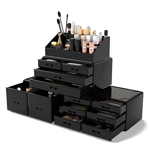 READAEER Readaeer Makeup Cosmetic Organizer Storage Drawers Display Boxes Case with 12 Drawers (Black) skincare