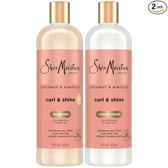 Shea Moisture SheaMoisture Coconut & Hibiscus Curl & Shine Shampoo & Conditioner for Bouncy Curls, Frizz Control, 16 Oz Ea Moisturiser