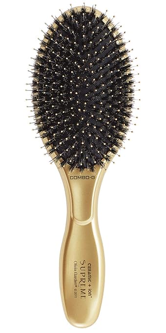 Olivia Garden Ceramic + Ion Supreme Styler Cushion Paddle Brush - Boar & Ionic for Shine, Frizz Control & Smoother Hair Makeup/Base