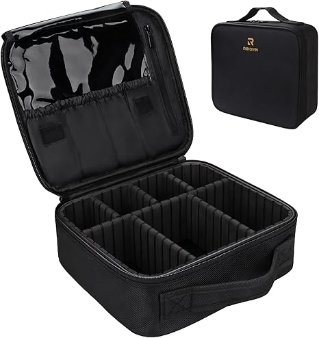 Relavel Travel Makeup Train Case Makeup Cosmetic Case Organizer Portable Bag Black skincare