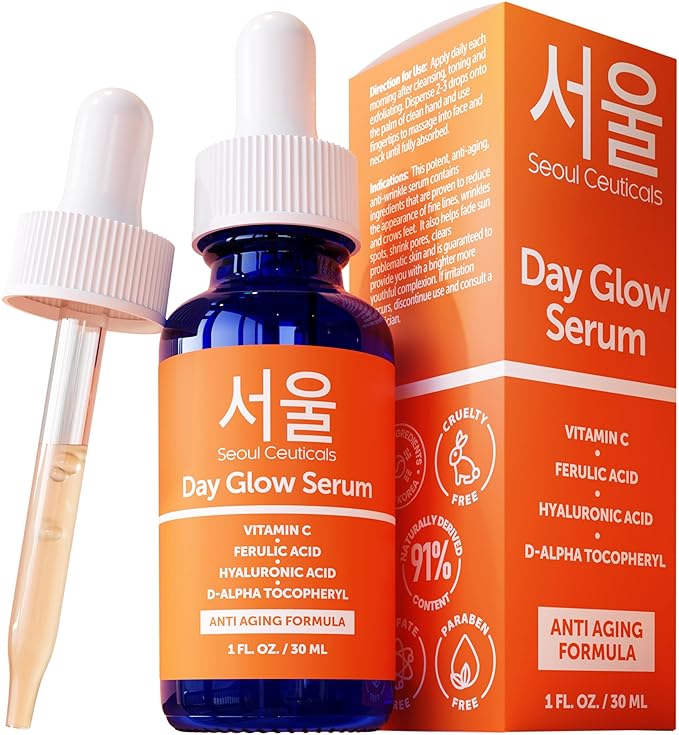SeoulCeuticals SeoulCeuticals Korean Skin Care 20% Vitamin C Hyaluronic Acid Serum + CE Ferulic Acid - Potent Anti Aging, Anti Wrinkle Korean Beauty 1oz Serum