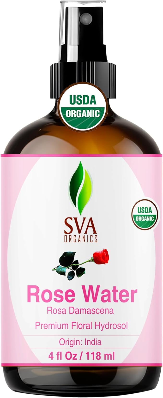 SVA ORGANICS SVA ORGANICS Rose Water 4oz (118 ml) Refreshing Rose Water Spray for Skin Care, Skin Hydration, Bath, Soaps, Haircare & Aromatherapy skincare