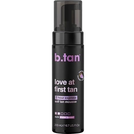B.TAN b.tan Violet Base Self Tanner Mousse | Love At First Tan - Best, 1 Hour Express Sunless Tanning Foam, Cancels Orange Tones, Dark Bronzing Glow, No Fake Tan Smell, Face & Body, 6.7 Fl Oz skincare