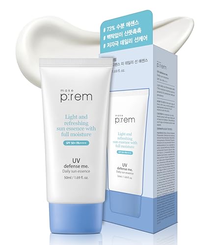 MAKEP:REM MAKEPREM UVA UVB Defense Me Daily Sun Essence VEGAN Makeup Sunscreen Gel SPF 50+ PA++++ 1.69 Fl Oz Reef-Safe Moisture Sunblock Strong UV Blue Ray Broad Protection Dry Oily Sensitive Acne-Prone Skin Sunscreen