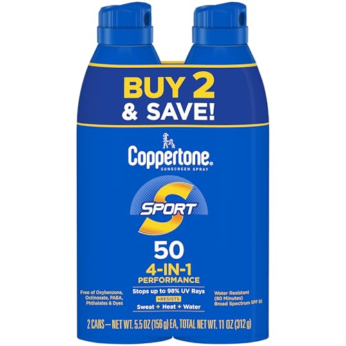 Coppertone Coppertone Sport Sunscreen Spray SPF 50, Water Resistant Spray Sunscreen Pack, 5.5 Oz, Pack of 2 (Packaging May Vary) Sunscreen