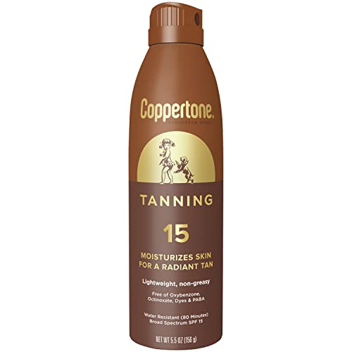 Coppertone Coppertone Tanning Sunscreen Spray with Broad Spectrum SPF 15, Water Resistant Spray Sunscreen, Lightweight and Non-Greasy, 5.5 Oz Sunscreen