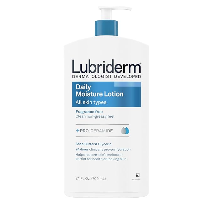 Lubriderm Lubriderm Fragrance Free Daily Moisture Lotion + Pro-Ceramide, Shea Butter & Glycerin, Face, Hand & Body Lotion for Sensitive Skin, Hydrating Lotion for Healthier-Looking Skin, 24 fl. oz Moisturiser