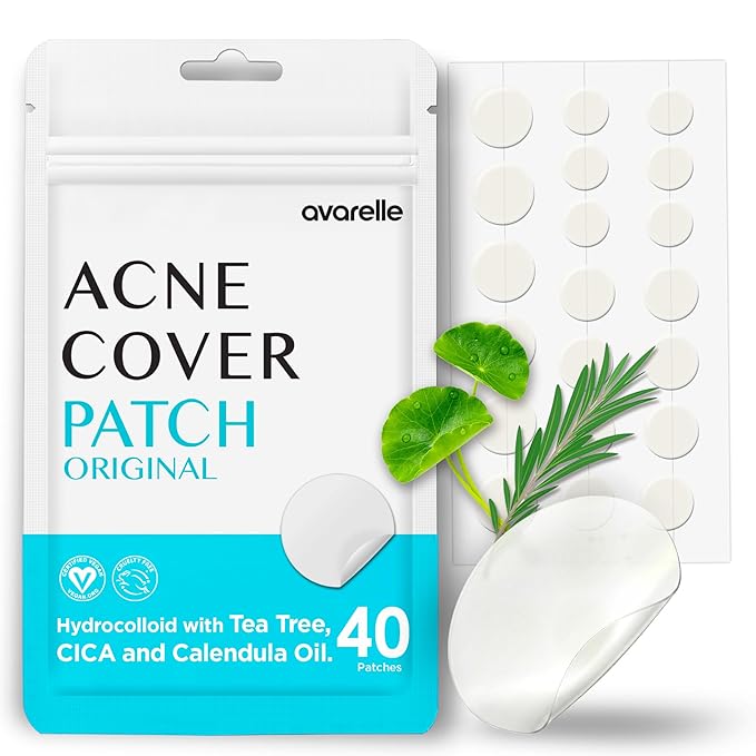 AVARELLE AVARELLE Acne Cover Patches, Eligible Hydrocolloid Pimple Patches for Face with Tea Tree Oil, Korean Skincare Zit Patches for Face | HSA Store Eligible Items | Vegan, Cruelty-free skincare