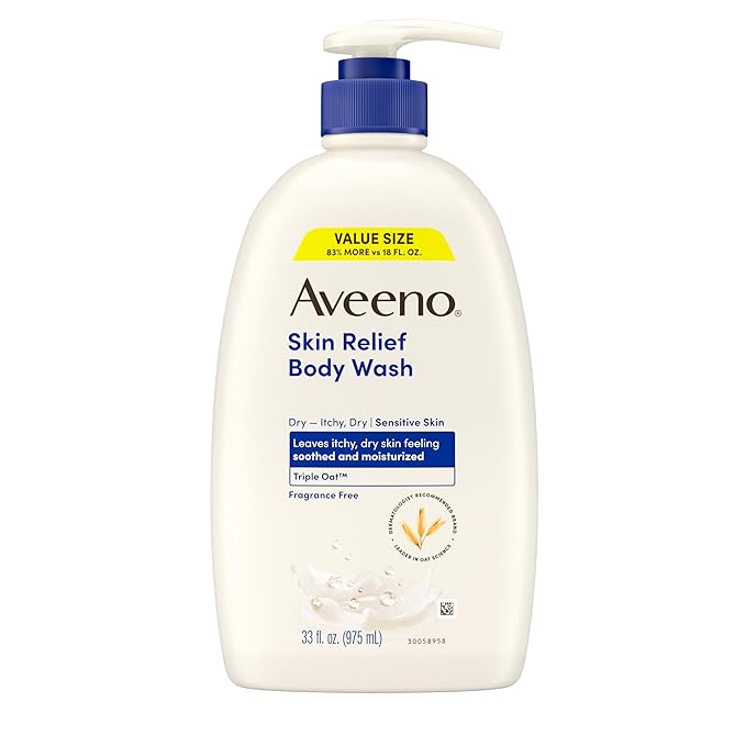 Aveeno Aveeno Skin Relief Fragrance Free Body Wash, Triple Oat Formula, Gentle Daily Cleanser for Itchy Dry Sensitive Skin, Soap & Paraben Free, Soothes & Moisturizes, 33 fl oz Korean face wash