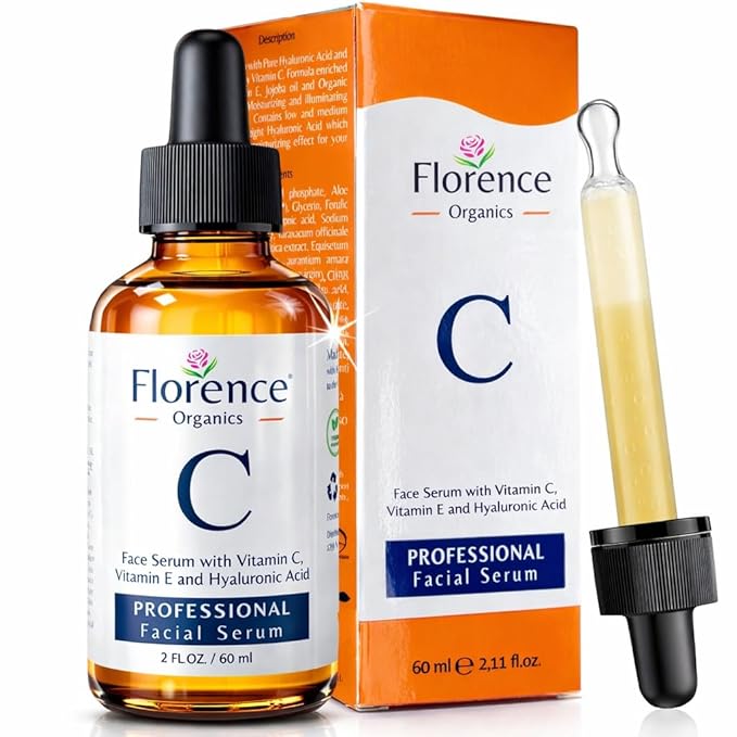 Florence Vitamin C Serum For Face – Anti Aging Face Serum with Vitamin C, Hyaluronic Acid, Vitamin E. Brightening Formula. Improve Appearance of Dark Spots, Tone, Fine Lines & Wrinkles, Glowing Skin 2 Fl Oz Serum