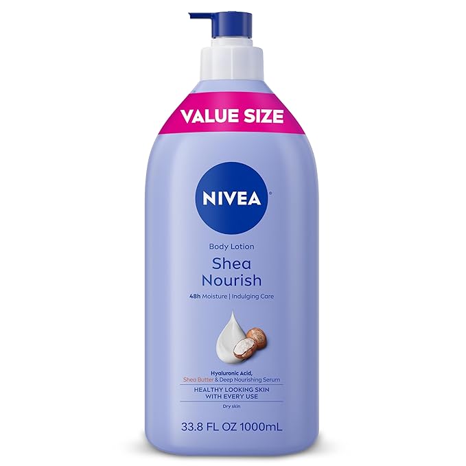 NIVEA NIVEA Shea Nourish Body Lotion for Dry Skin with Hyaluronic Acid, Shea Butter and Deep Nourishing Serum, 48-Hour Body Moisturizer, 33.8 Fl Oz Pump Bottle Serum