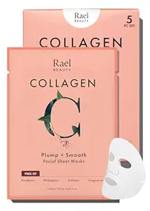 Rael Rael Face Mask Skin Care, Collagen Face Masks - Bamboo Facial Sheet Mask, Korean Skincare, with Collagen Essence and Fruit Extracts, Nourishing and Moisturizing, All Skin Types (Collagen, 5 Sheets) Korean face wash