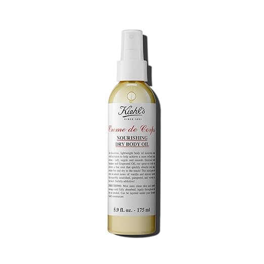 Kiehl's Creme de Corps Nourishing Dry Body Oil, Lightweight Body Oil Spray for Soft & Smooth Skin, with Squalane & Grape Seed Oil, Absorbs Quickly, Residue-free, Vanilla & Almond Scent - 5.9 fl oz skincare