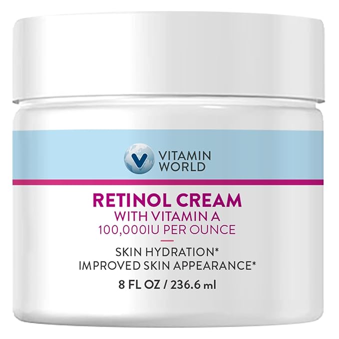 Vitamin World Vitamin World Retinol Cream 100,000 IU 8 oz., Gentle Retinol Night Cream for Face with Retinyl Palmitate & Dual Vitamin E & Coconut Oil, Face Moisturizer, Anti-Aging Wrinkle Cream Moisturiser