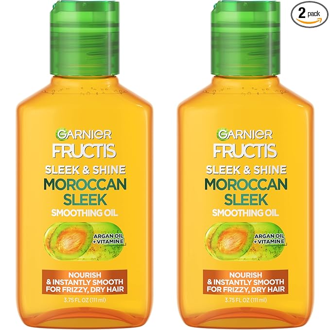 Garnier Garnier Fructis Sleek & Shine Moroccan Sleek Smoothing Oil for Frizzy, Dry Hair, Argan Oil, 3.75 Fl Oz, 2 Count (Packaging May Vary) skincare