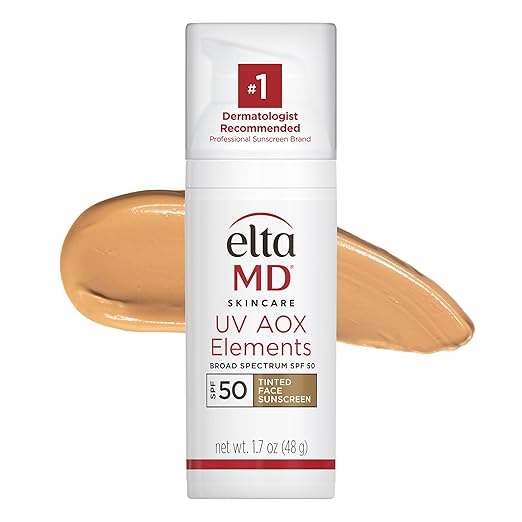 EltaMD UV AOX Elements Tinted Face Sunscreen, SPF 50, 100% Tinted Mineral Sunscreen for Sensitive Skin and Dry Skin with Antioxidants, 1.7 oz Pump Makeup/Base