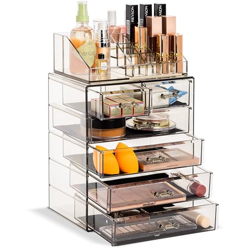 Sorbus Sorbus Acrylic Makeup Organizer Set, 6-Drawer Vanity & Countertop Cosmetic Storage with Small & Wide Compartments, Black-Tint Makeup Storage for Brushes, Jewelry – Holiday Gift for Women & Teens Makeup/Base