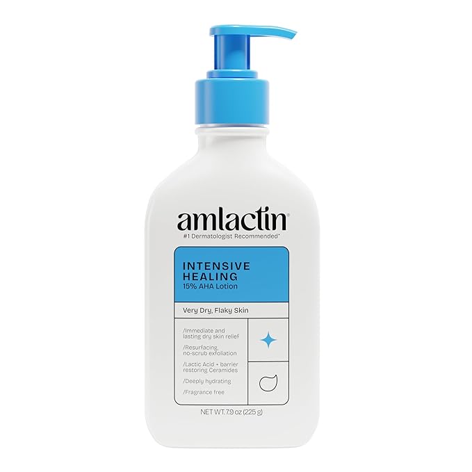 AmLactin AmLactin Intensive Healing Body Lotion - Therapeutic Lotion for Extremely Dry Skin - No-Scrub Exfoliator and Moisturizer with 15% Lactic Acid AHA and Ceramides, 7.9 oz (Packaging May Vary) Exfoliator