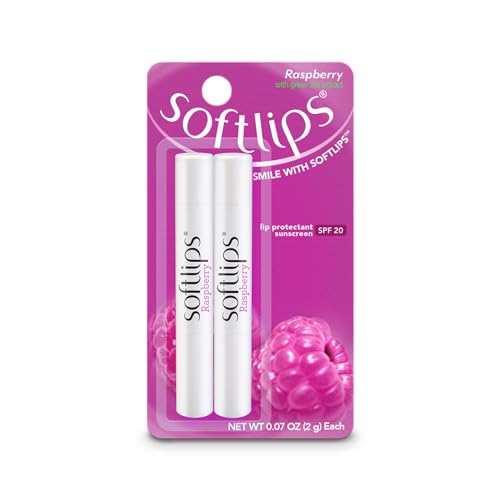 SoftLips Softlips Raspberry Lip Balm with Green Tea Extract 2-Pack with SPF 20 - Hydrating Protection for Smooth, Delicious Lips Sunscreen