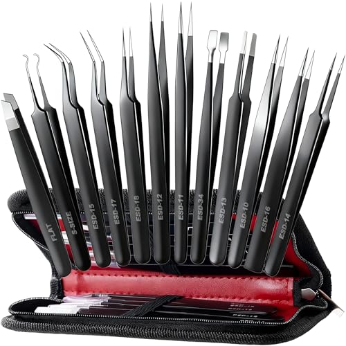 Antonki Antonki 12 Pack Precision Tweezers Set for Craft, Soldering, Jewelry, Facial Hair, Eyebrow, Ingrown Hair Removal, Eyelash Extension- with Case skincare