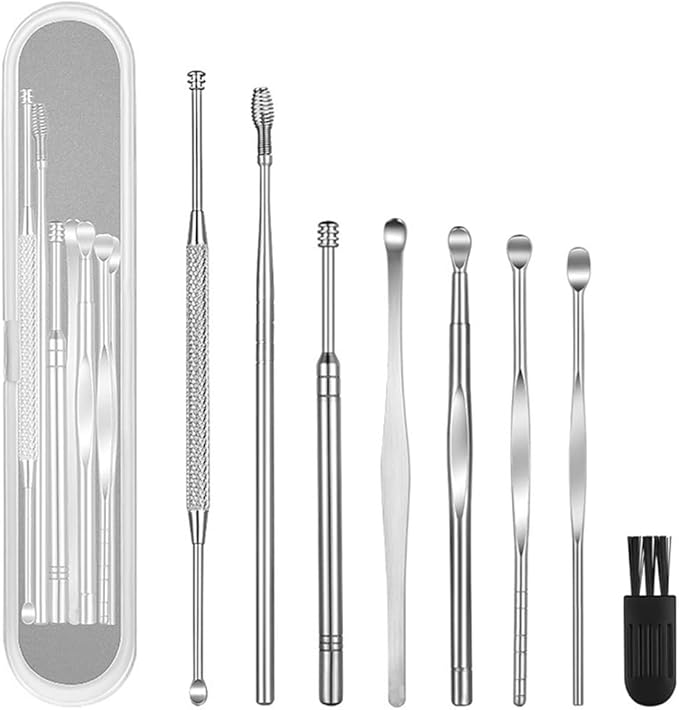 Geengle 8 Pcs Ear Pick Earwax Removal Kit, Geengle Ear Cleansing Tool Set, Ear Curette Ear Wax Remover Tool with a Cleaning Brush and Storage Box skincare