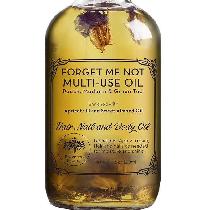 BEAUTE DE PROVENCE BEAUTE DE PROVENCE Multi-Use Oil for Face, Body and Hair - Forget Me Not - Organic Blend of Apricot, Vitamin E and Sweet Almond Oil Moisturizer for Dry Skin, Scalp and Nails - 4 Fl Oz Exfoliator