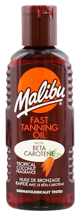 Malibu Malibu Sun Fast Tanning Oil - Tan Accelerator for Outdoor/Tanning Bed, Beta Carotene Carrot Extract & Vitamin E for Moisture & Hydration, Water-Resistant, Coconut, Cruelty-Free, Made in UK (3.4 Fl Oz) Moisturiser