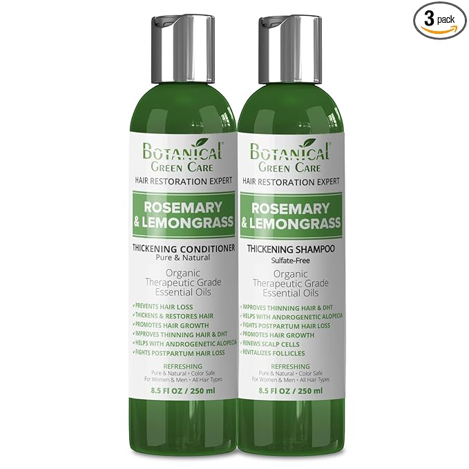 Botanical Green Care Hair Loss Shampoo Rosemary & Lemongrass & Conditioner Set. (2 items) - Saw Palmetto Hair Growth For Hair Thinning, DHT Blocking. Exfoliator
