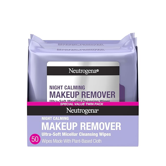 Neutrogena Neutrogena Night Calming Makeup Remover Face Wipes, Nighttime Cleansing Towelettes Remove Sweat, Dirt & Makeup & Calms Skin, Hypoallergenic, 100% Plant Based Cloth, Twin Pack, 2 x 25 ct skincare