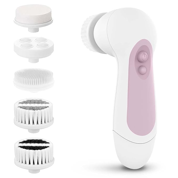 CLSEVXY Waterproof Facial Cleansing Spin Brush Set with 5 Exfoliating Brush Heads - Electric Face Scrubber Cleanser Brush by CLSEVXY - Face Brush for Gentle Exfoliation and Deep Scrubbing Exfoliator