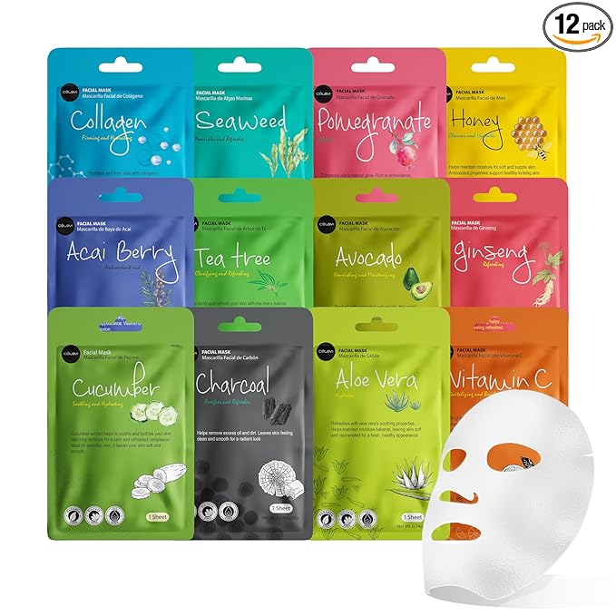 Celavi Cosmetics Celavi Essence Facial Sheet Face Mask Variety Set Classic Authentic Korean Moisturizing Skincare (12-Packs) Korean face wash