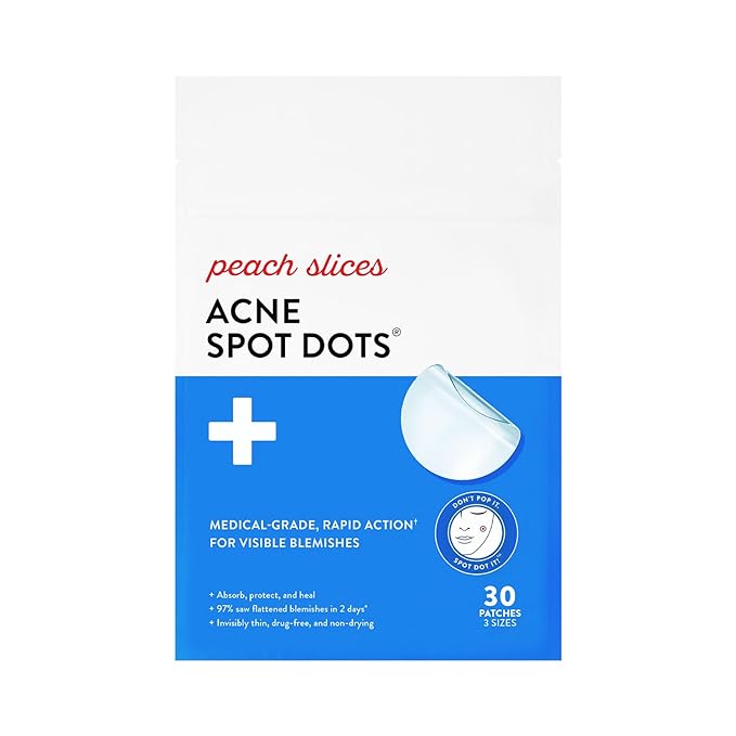 Peach Slices Peach Slices - Acne Spot Dots (30 ct) - Hydrocolloid Pimple Patches for Face - Absorb Gunk, Protect Picking & Support Healing - 3 Sizes (7, 10, & 12mm) - Vegan, Cruelty Free, Korean Skin Care & Beauty skincare