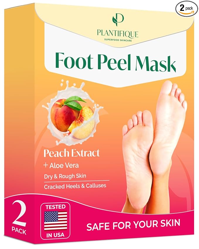 PLANTIFIQUE PLANTIFIQUE Foot Peeling Mask 2 Pack | Dermatologically Tested Repairs Heels & Removes Dry Dead Skin for Baby Soft Feet | Exfoliating Foot Peel Mask for Dry Cracked Feet | Peach Korean face wash
