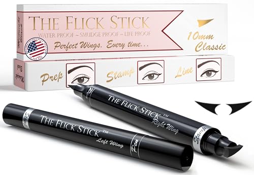 The Flick Stick Winged Eyeliner Stamp For Quick and Easy Cat Eye Makeup, SmudgeProof & Waterpoof Eye Liner Cat Eye Stencil Makeup Tool, Wingliner, Liquid Eyeliner Pens (10mm Classic, Midnight Black) skincare