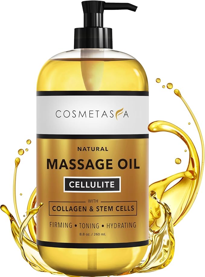 Cosmetasa Cosmetasa Anti Cellulite Massage Oil – Lymphatic Drainage & Firming Body Oil with Collagen & Stem Cells – Toning & Hydrating, Lightweight, Non-Greasy Formula (8.8 fl oz) Exfoliator