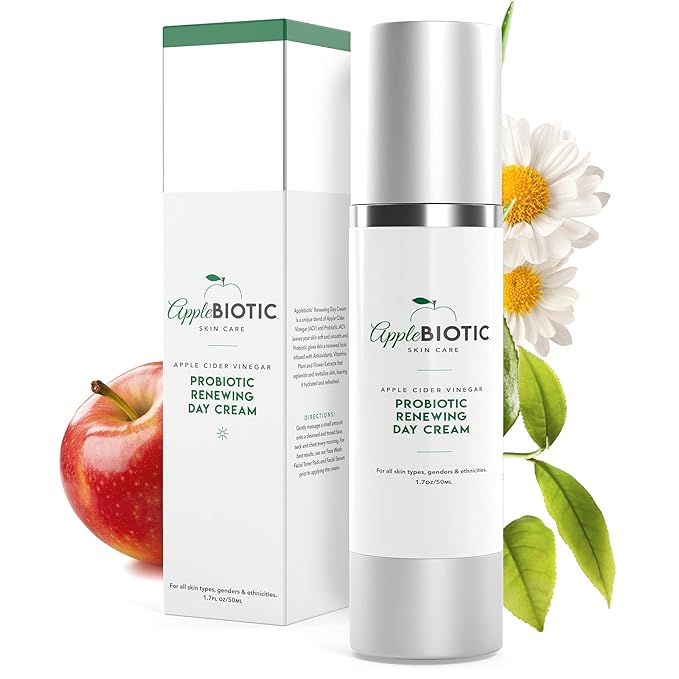AppleBiotic AppleBiotic Hydrating Face Cream-For Dry, Oily, Sensitive Skin, Fast Absorbing, Naturally-Derived with Green Tea, Chamomile, Aloe, Fragrance Free, 1.7 OZ Moisturiser