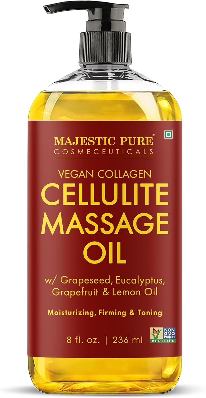 Majestic Pure Majestic Pure Cellulite Massage Oil for Massage Therapy- Refreshing and Relaxing- Natural Oils with Grapeseed, Eucalyptus, Grapefruit & Lemon Oil- All Skin Types- Men and Women Massage Lotion- 8 fl oz Moisturiser