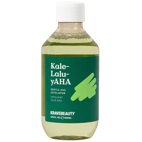KraveBeauty KraveBeauty Kale-Lalu-yAHA Exfoliating Toner, Smooths Texture, Evens Skin Tone, and Unclogs Pores, Gentle AHA Liquid Exfoliant with Glycolic Acid & Kale Extract, Fragrance Free, 200 mL Korean Exfoliator